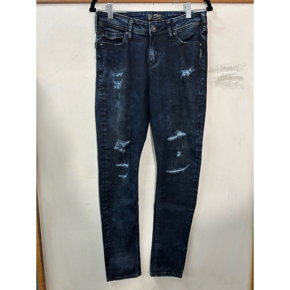 Silver Jeans Women's Tuesday Low Slim Boot Size W30 L31 Destroyed Black